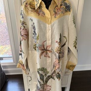 NEW Alemais Oleander Printed Flax Midi Shirt Dress *missing belt, size 6